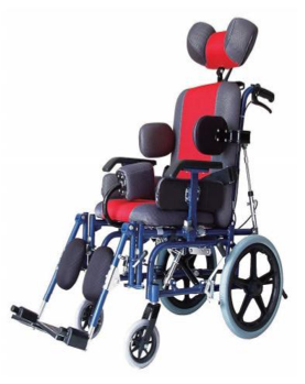 Silla de ruedas reclinable pediátrica de aluminio con kit de crecimiento pies elevables apoya cabeza y ángulo de asiento ajustable